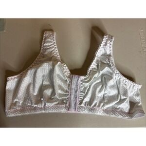 DOCTOR'S CHOICE White 5138 Pink Stitching Front Hook Wire Free Comfort Bra Sz 42